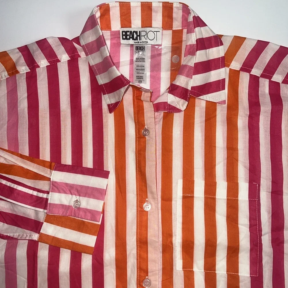 Beach Riot Women's Alexa Top in Sunset Stripes Button‎ Front Oversized Size S/M